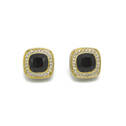 TWO TONE SQUARE JET CRYSTAL AND RHINESTONES ENGRAVED EARRINGS #93099ER-JET(FF11