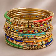 Indian Style 16-Piece Multicolor Gold Tone Bangle Bracelet Set – 2.6