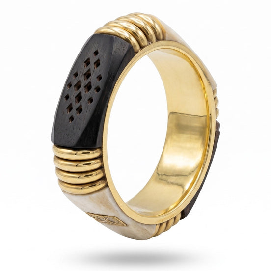 Women’s Plus-Size 3.1-Inch Chunky Bangle Bracelet, Cream and Dark Brown Panel Wide Gold-Tone Statement Jewelry#FWB-PLUS1(T-LINE)