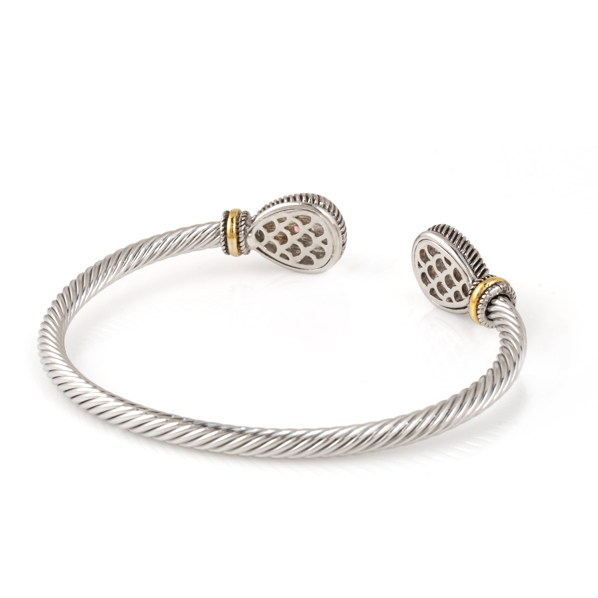 TWO TONE LIGHT ROSE CRYSTAL CLASSIC CABLE BRACELET #73024BR-LT.ROSE(FF1)