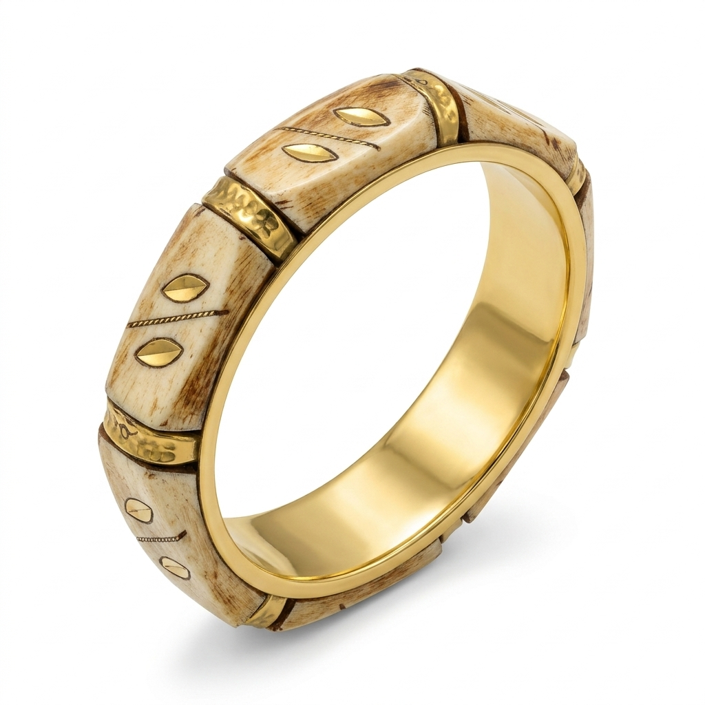 Women’s Plus-Size 3-Inch Chunky Bangle Bracelet, Cream-Tone and Gold-Tone Segmented Bone-Look Wide Statement Jewelry#FWB-PLUS2(T-LINE)