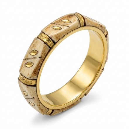 Women’s Plus-Size 3-Inch Chunky Bangle Bracelet, Cream-Tone and Gold-Tone Segmented Bone-Look Wide Statement Jewelry#FWB-PLUS2(T-LINE)