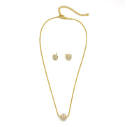Gold Pave Crystal Ball Pendant Necklace And Earrings Set #HNN+E3155-GLD/CRY (RF17/RE17)