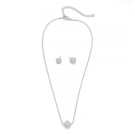 SILVER Pave Crystal Ball Pendant Necklace And Earrings Set #HNN+E3155-SIL/CRY (RD17/RC18)