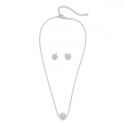 SILVER Pave Crystal Ball Pendant Necklace And Earrings Set #HNN+E3155-SIL/CRY (RD17/RC18)