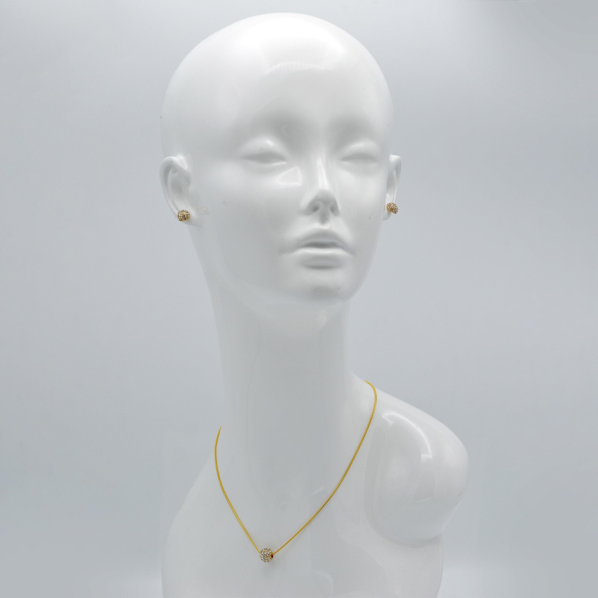 Gold Pave Crystal Ball Pendant Necklace And Earrings Set #HNN+E3155-GLD/CRY (RF17/RE17)
