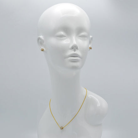 Gold Pave Crystal Ball Pendant Necklace And Earrings Set #HNN+E3155-GLD/CRY (RF17/RE17)
