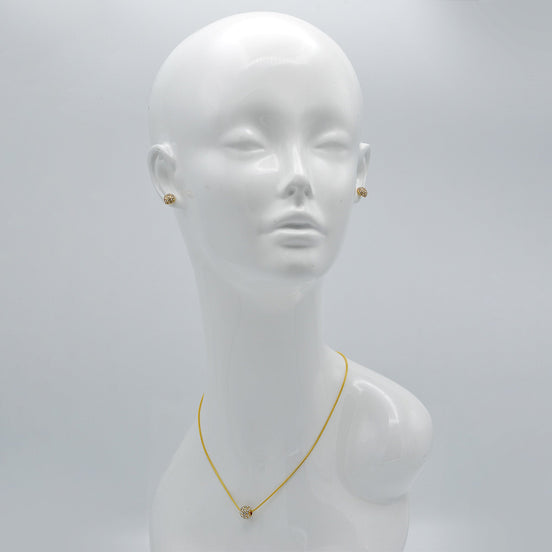 Gold Pave Crystal Ball Pendant Necklace And Earrings Set #HNN+E3155-GLD/CRY (RF17/RE17)