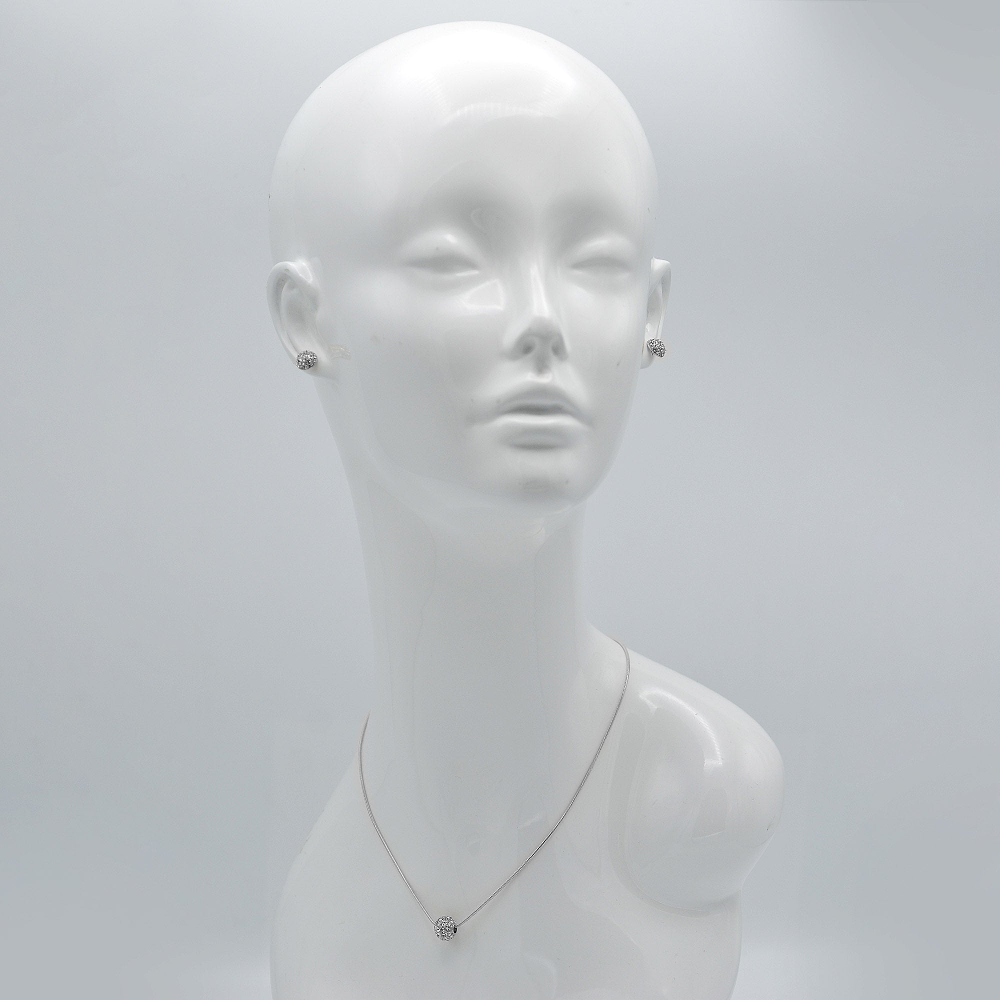 SILVER Pave Crystal Ball Pendant Necklace And Earrings Set #HNN+E3155-SIL/CRY (RD17/RC18)