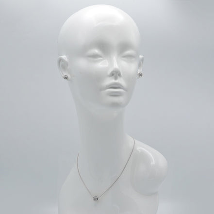 SILVER Pave Crystal Ball Pendant Necklace And Earrings Set #HNN+E3155-SIL/CRY (RD17/RC18)