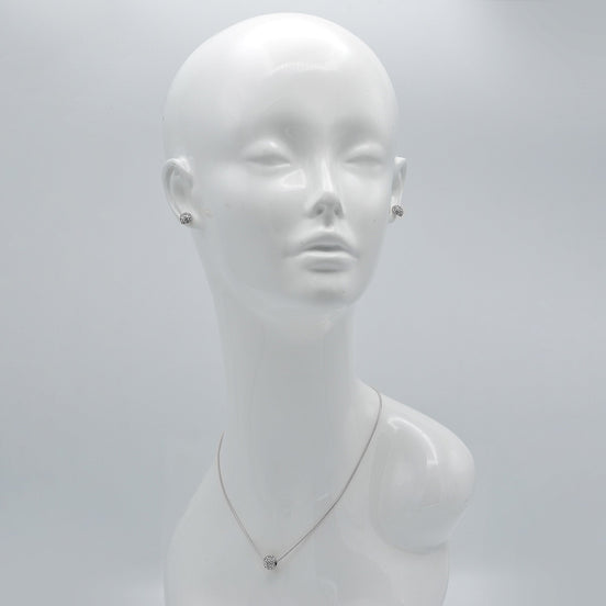SILVER Pave Crystal Ball Pendant Necklace And Earrings Set #HNN+E3155-SIL/CRY (RD17/RC18)