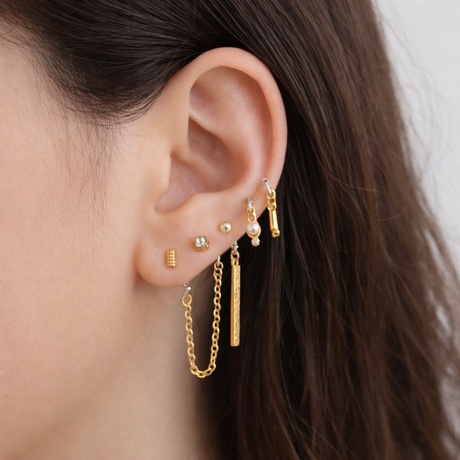 Elegant Multi-Style Earring Set - 9 Pair Collection in Gold, Pearl & Crystal#GFE6491-2 (Mod)