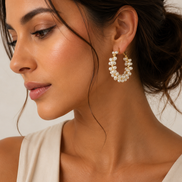Gold Cream Pearl Wrapped Hoop Earrings # HNE90692GDCM