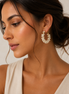 Gold Cream Pearl Wrapped Hoop Earrings # HNE90692GDCM