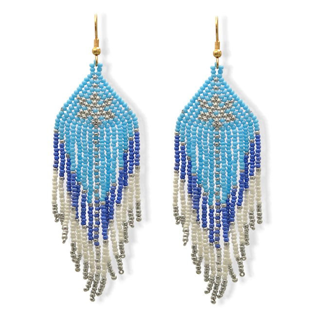 Blue White and Grey Bohemian Seed Bead Tassel Earrings#ER-1138(OF27)