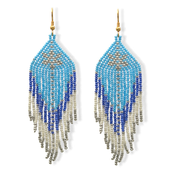 Blue White and Grey Bohemian Seed Bead Tassel Earrings#ER-1138(OF27)