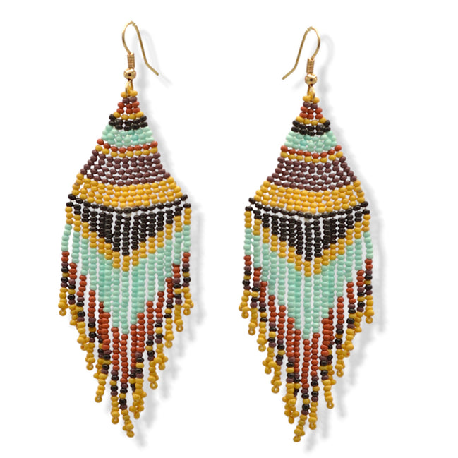 Multi-color Bohemian Seed Bead Long Tassel Earrings #ER-1140(TB15)
