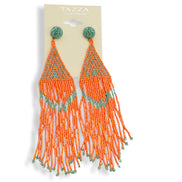 Orange and Turquoise Triangle Bohemian Seed Bead Long Tassel Earrings#ER-1148(ID19)