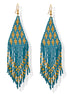 Blue and Gold Triangle Bohemian Seed Bead Long Tassel Earrings #ER-1190(TF19)