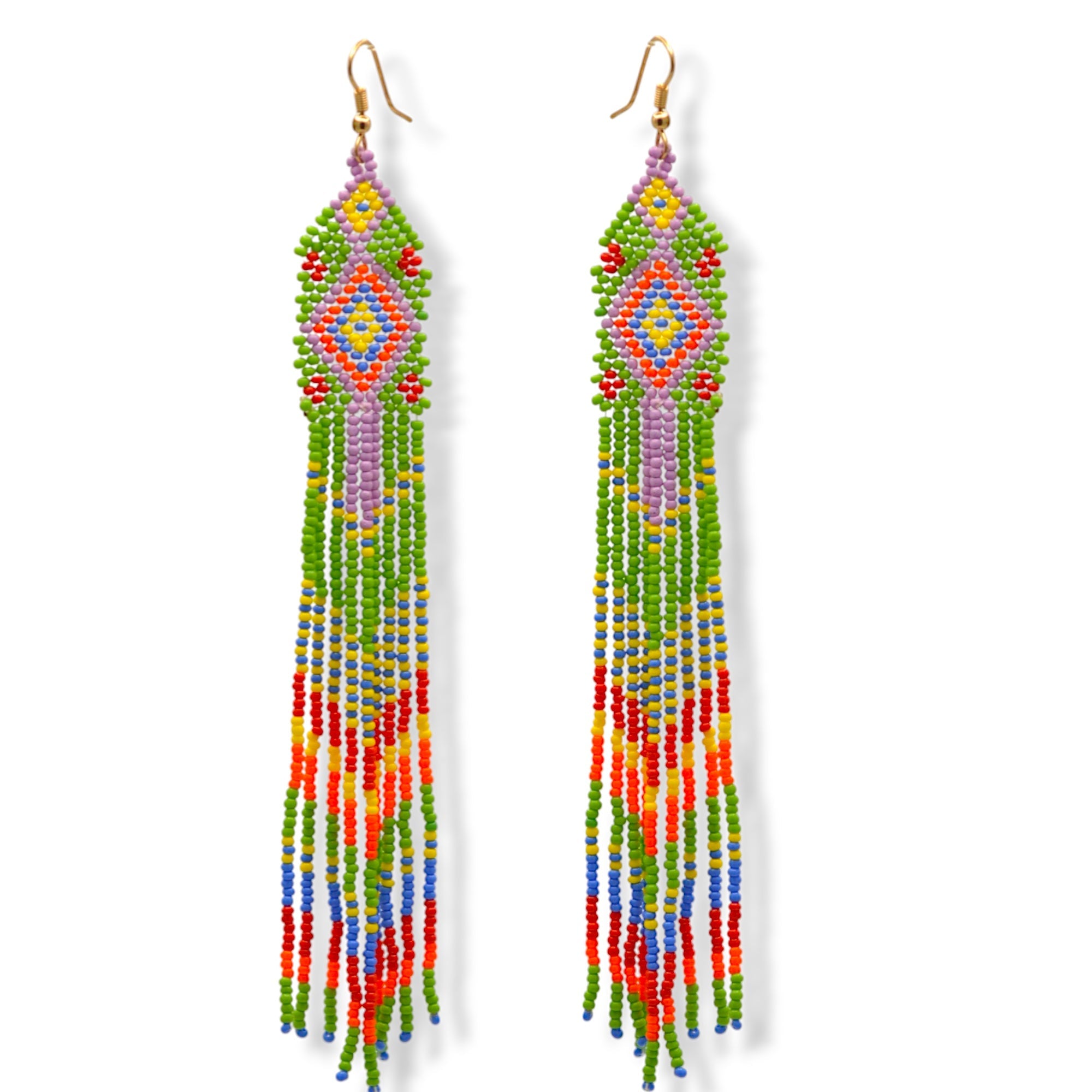 Blue, Black, and White Bohemian Seed Bead Long Tassel Earrings#ER-1159(RE17)