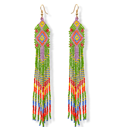 Blue, Black, and White Bohemian Seed Bead Long Tassel Earrings#ER-1159(RE17)