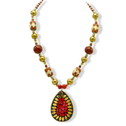 Brown Turquoise And Gold Beads Teardrop Coral And Gold Pendant Necklace#FWNK-2209-42