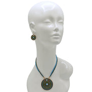 Gold Round Turquoise Pendant with Turquoise Rope Chain Necklace# SC25049GDBLU(KF2)