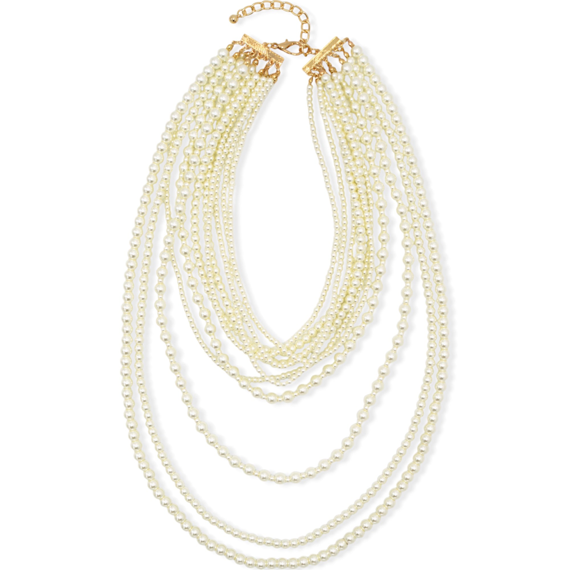 Gold Cream Pearl Multi-Row Layer Necklace #HNN90626GD (DA1)
