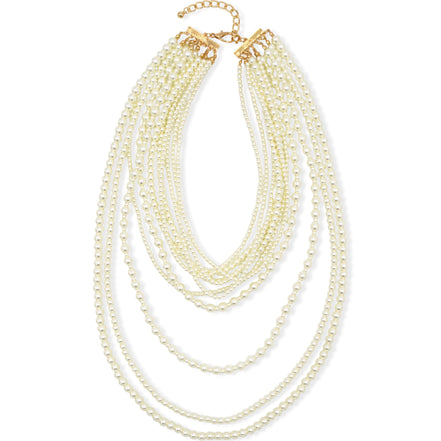 Gold Cream Pearl Multi-Row Layer Necklace #HNN90626GD (DA1)
