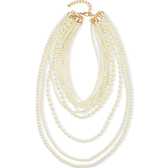 Gold Cream Pearl Multi-Row Layer Necklace #HNN90626GD (DA1)