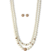 Cream Pearl And Gold Crystal Pave Ball Necklace And earrings Set #SQ321-1026-0296G