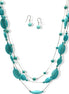 Rhodium Tone Metal Oval and Round Turquoise Beads Layer Necklace and Earrings Set#HNN+E77890(DF6-7)