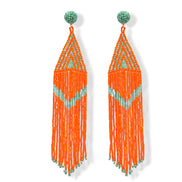 Orange and Turquoise Triangle Bohemian Seed Bead Long Tassel Earrings#ER-1148(ID19)