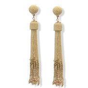 Ivory and Gold Bohemian Seed Bead Long Tassel Earrings #ER-1184(TD15)
