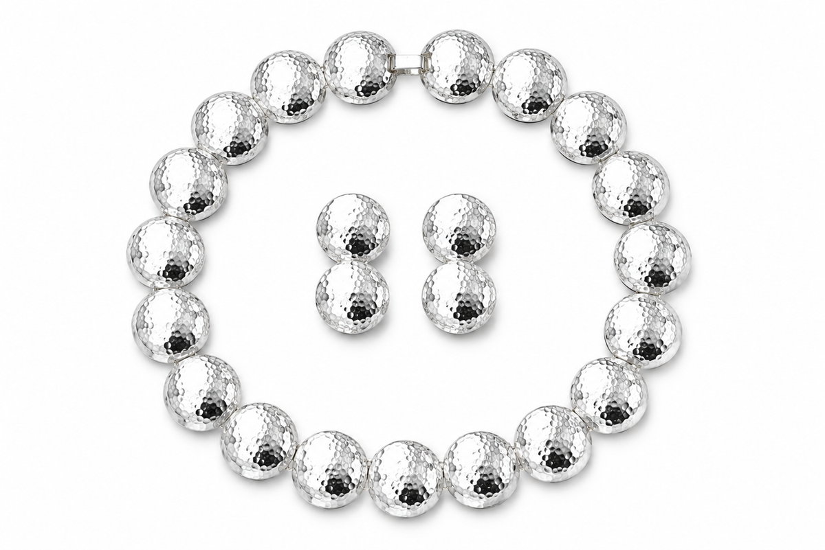 Silver Hammered Disc Statement Necklace & 1