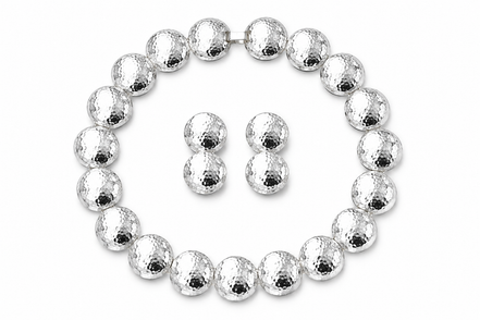 Silver Hammered Disc Statement Necklace & 1" Double Disc Drop Earring Set#FW-SET5402-SIL