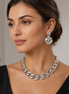 Silver-Tone Sculpted Link Statement Necklace & Earring Set – 16" Necklace, 1.8" Earrings#FW-SET82123S