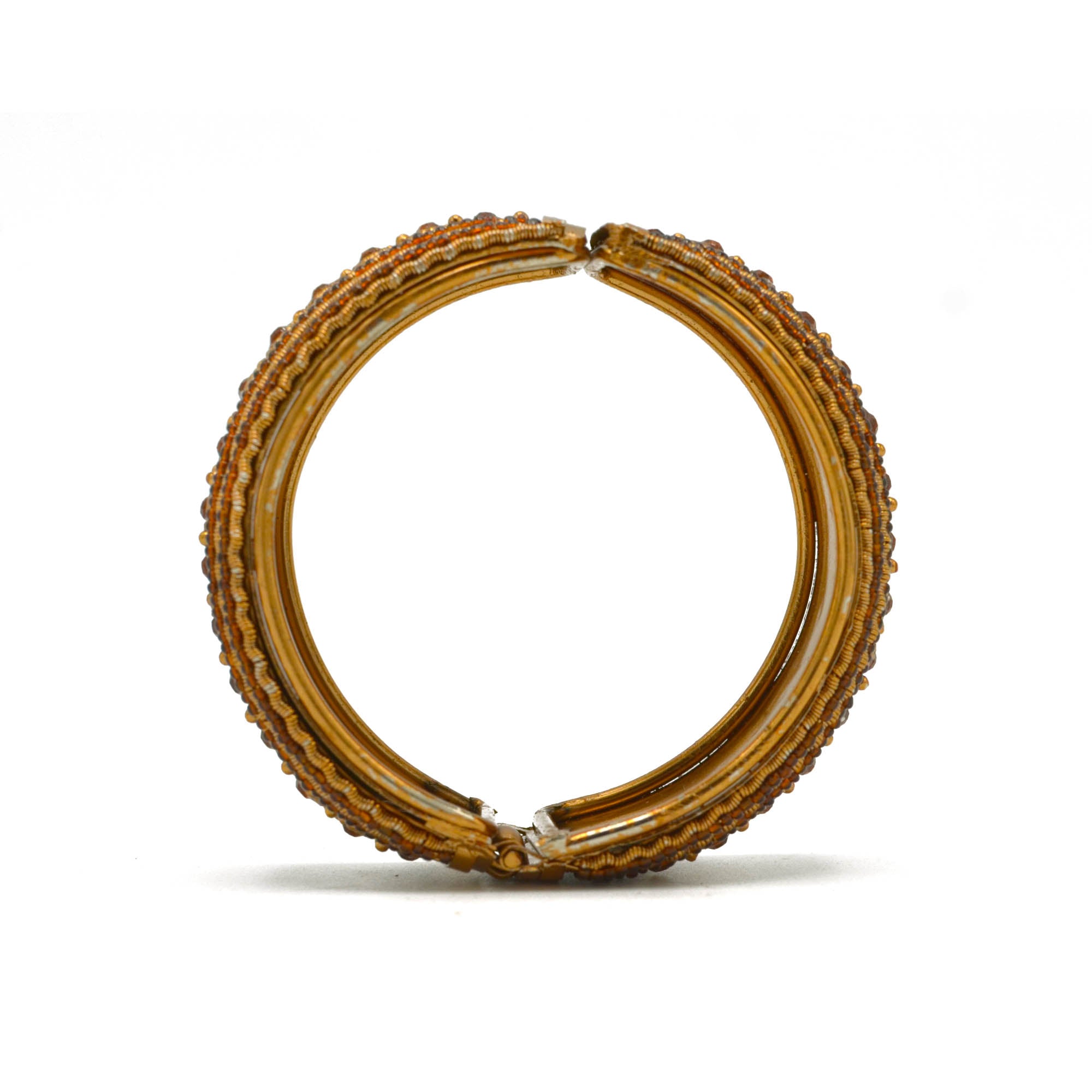 Orange Rhinestone and Brown Seed Beads Boho Style Hinged Bracelet #FW-VB06J0248-BROWN