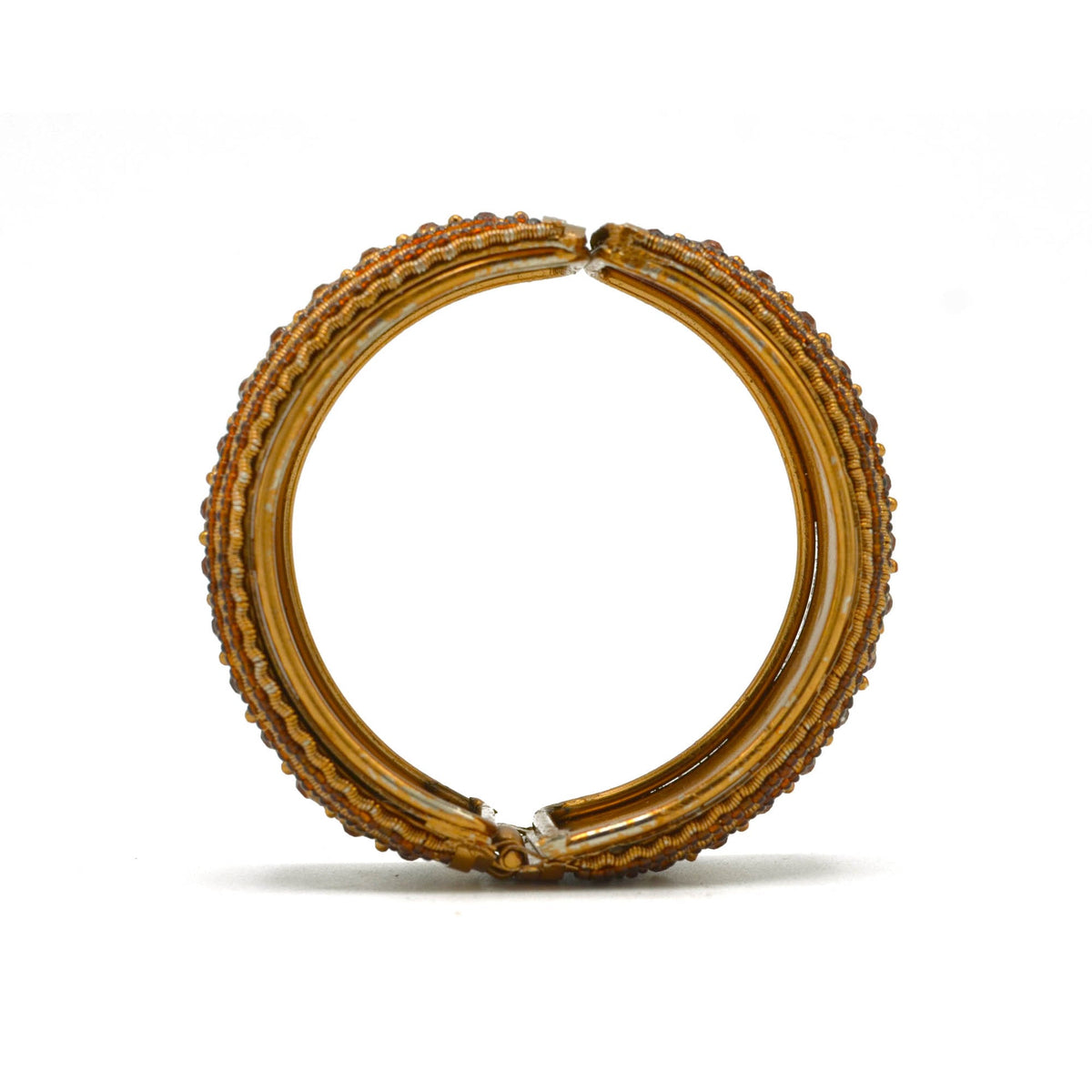 Brown Rhinestone and Brown Seed Beads Boho Style Hinged Bracelet #FW-VB06J0248-BROWN
