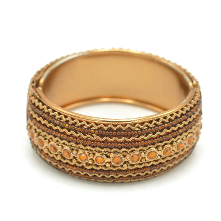 Brown Rhinestone and Brown Seed Beads Boho Style Hinged Bracelet #FW-VB06J0248-BROWN