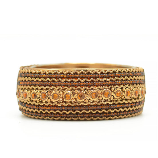 Orange Rhinestone and Brown Seed Beads Boho Style Hinged Bracelet #FW-VB06J0248-BROWN