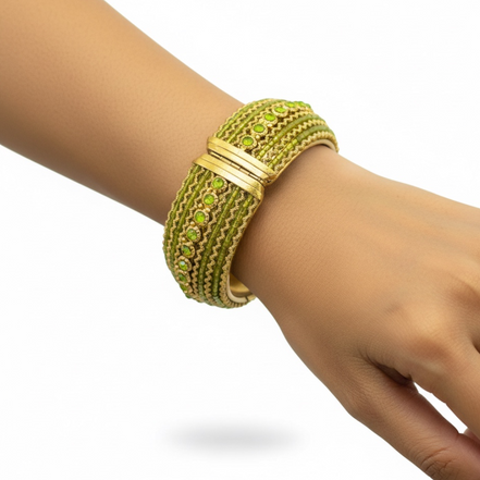 Light Green Rhinestone and Seed Beads Boho Style Bracelet #FW-VB06J0248GREEN