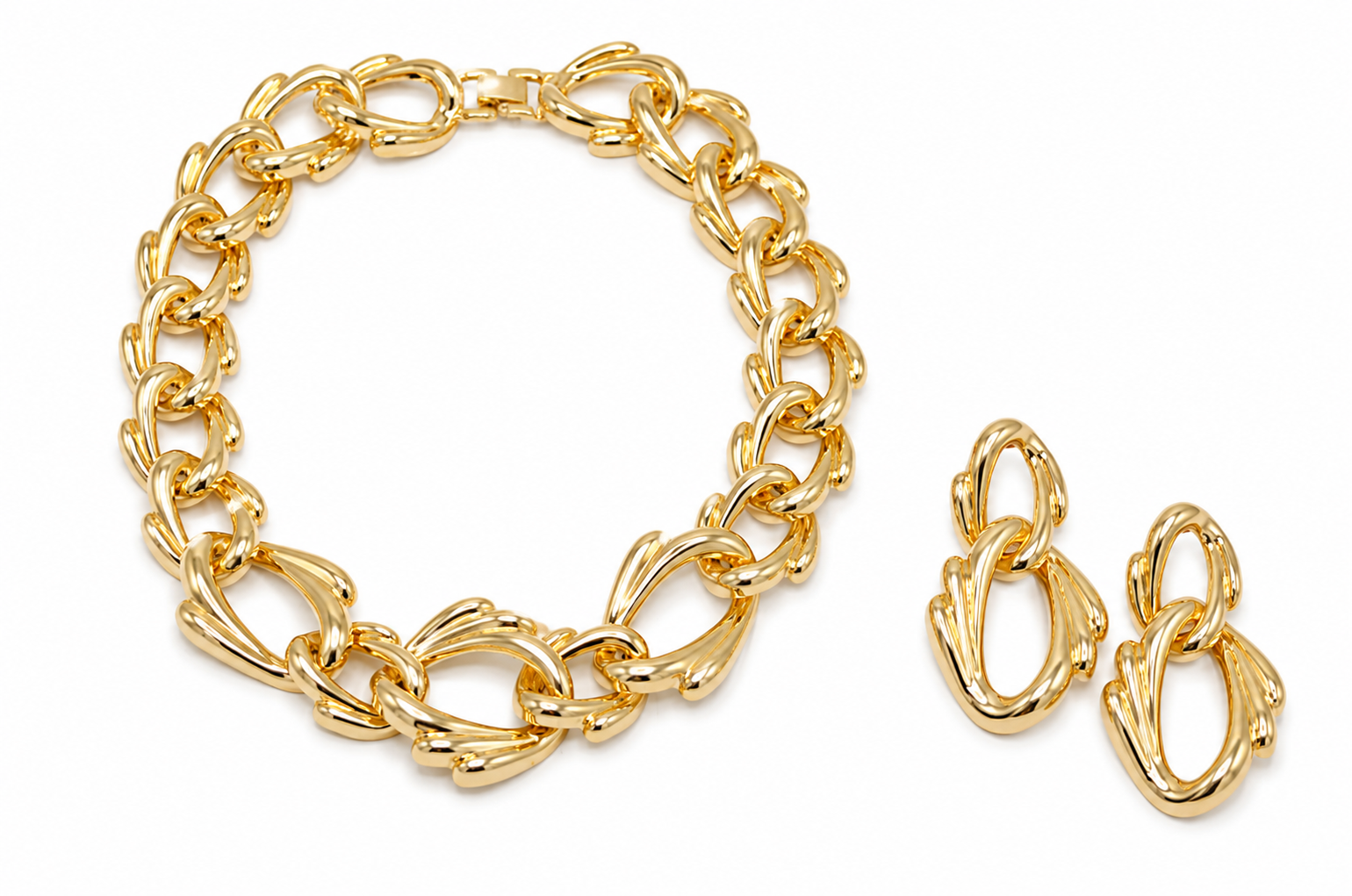 Chunky Link Statement Necklace & Oversized Link Drop Earring Set – 16