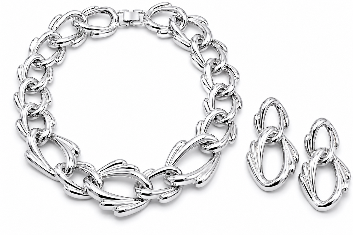 Chunky Link Statement Necklace & Oversized Link Drop Earring Set – 16