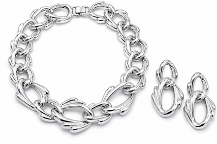 Chunky Link Statement Necklace & Oversized Link Drop Earring Set – 16" Necklace, 2.7" Earrings#FW-WB954-19 ASST