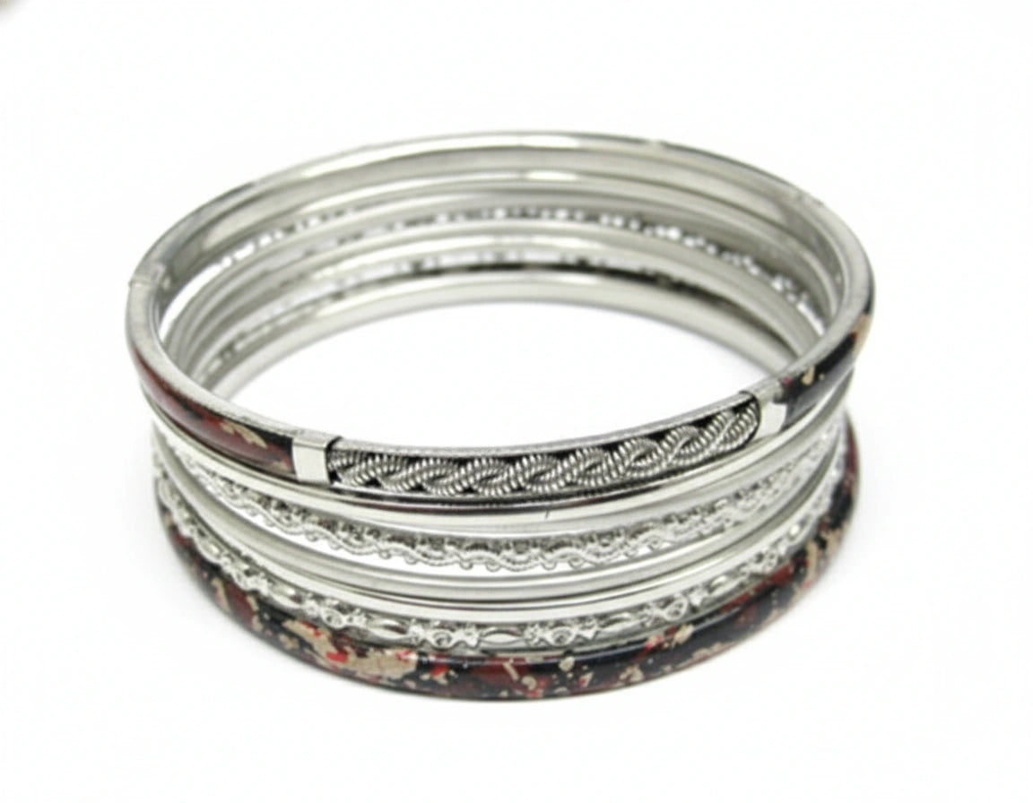 SILVER-MULTI ATRISTIC SET OF 8PCS SILVER BANGLES  #PB8794_S-MULTI (PH1)