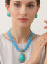 Turquoise Blue Multi-Strand Pendant Necklace & Matching Earrings Set – Silver Tone Statement Jewelry#FW-SET44425/TQ (O line Top riser)