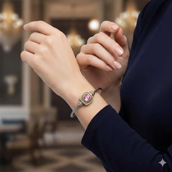 TWO TONE ROSE CRYSTAL TWISTED ROPE BRACELET #BRACELET ROSE # 73014BR-RO(FG7)