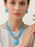 Sky Blue Turquoise Multi-Strand Pendant Necklace & Matching Earrings Set – Silver Tone Statement Jewelry #QN01982 ANTSIL TRQ (IC19/TOP)