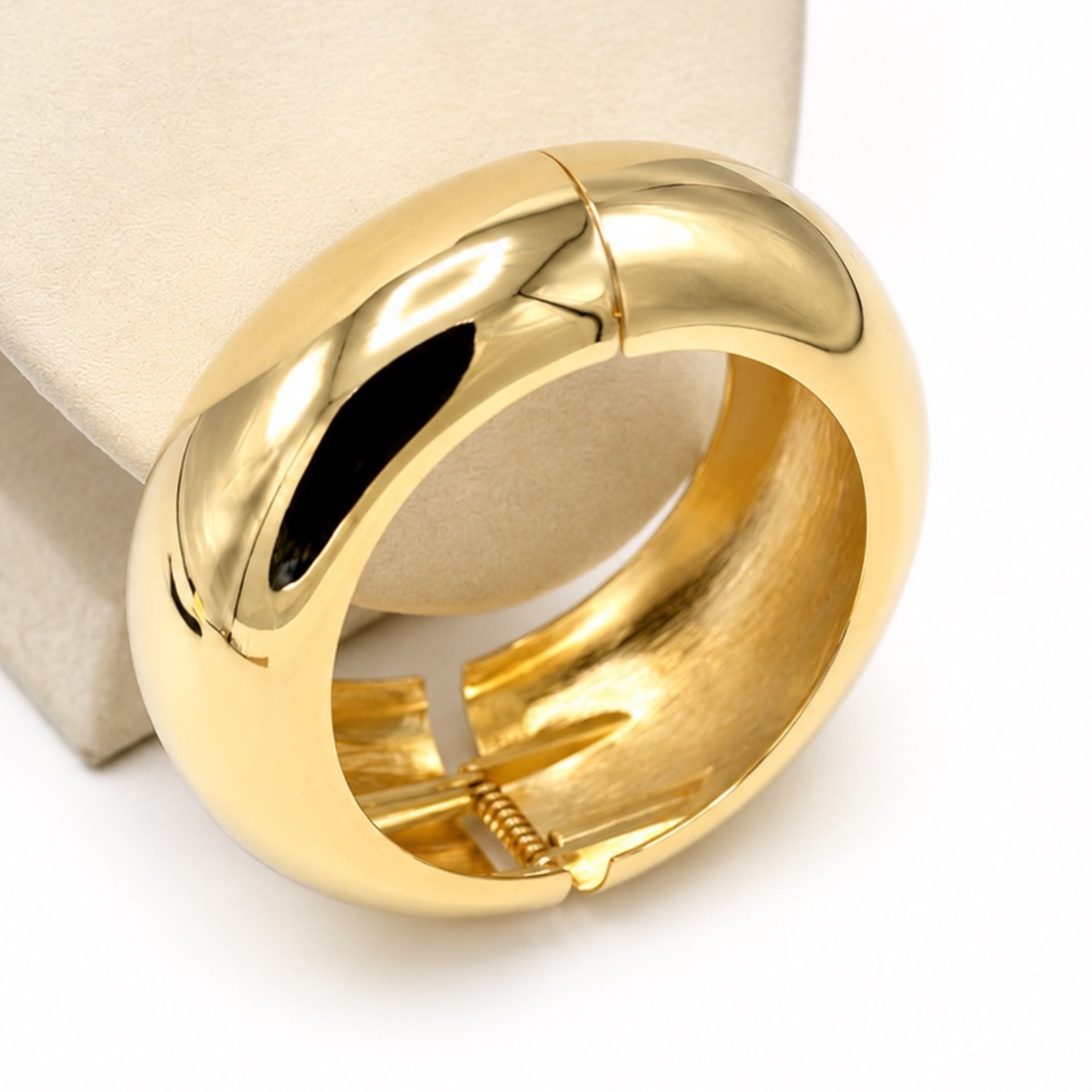 Women's Plus Size Gold-Tone Chunky Dome Hinge Bangle Bracelet | Wide Tapered Statement Cuff Bracelet | Fashion Costume Jewelry#HB4929PLUS-G (PG5)